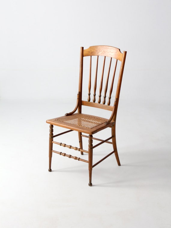 antique caned wood chair spindle back chair
