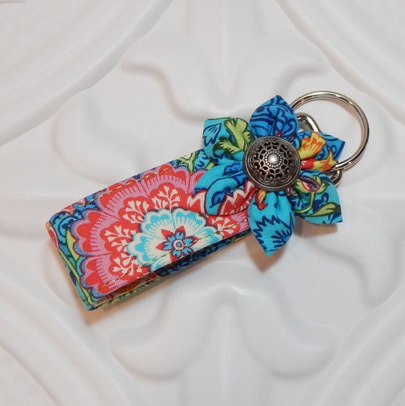 Mini Key Fob Fabric Key Fob Key Chain Blue Print by belleadees