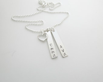 Personalized Necklace - Heart Necklace - Mother - Grandma - Nana - Couples - Sisters - Friends - Kids Names - Hand Stamped - Monogram