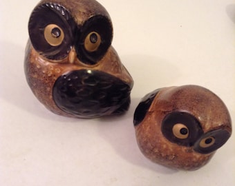 70's Vintage pair OWLS. Mod, pop, Mid century Kitsch, Eames Panton era. Ceramic, Porcelain. Made in Japan.