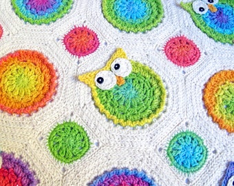 CROCHET PATTERN - Owl Obsession - a colorful owl afghan pattern, crochet blanket pattern, baby blanket, owl blanket - Instant PDF Download