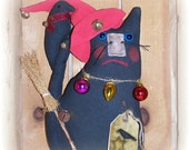 Primitive Folk Art Whimsy Christmas Black Witch Cat Crow Doll EerieBeth Home Decor CIJ TeamHaHa