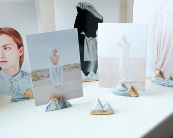 Set of 3 Photo and Cardholders Marble & Gold