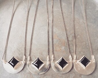 Black Onyx, Hand cut, Sterling silver Necklace