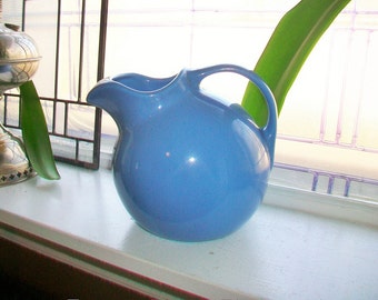 Powder Blue Ball Pitcher with Ice Lip Vintage Hall China 1930s