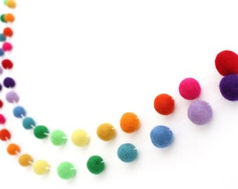 Felt Ball Garland- Nursery Decor- Rainbow Birthday Banner- Playroom Decor- Baby Shower Decor- PomPom Bunting- Party Banner- First Birthday