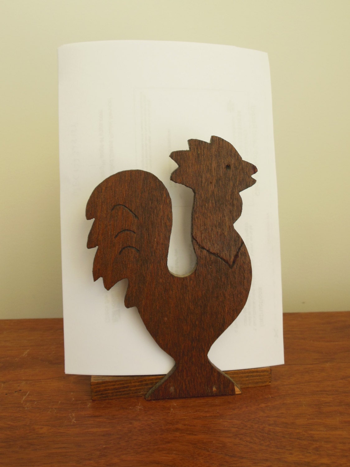 Rooster Napkin or Letter Holder Handmade Wooden Chicken for
