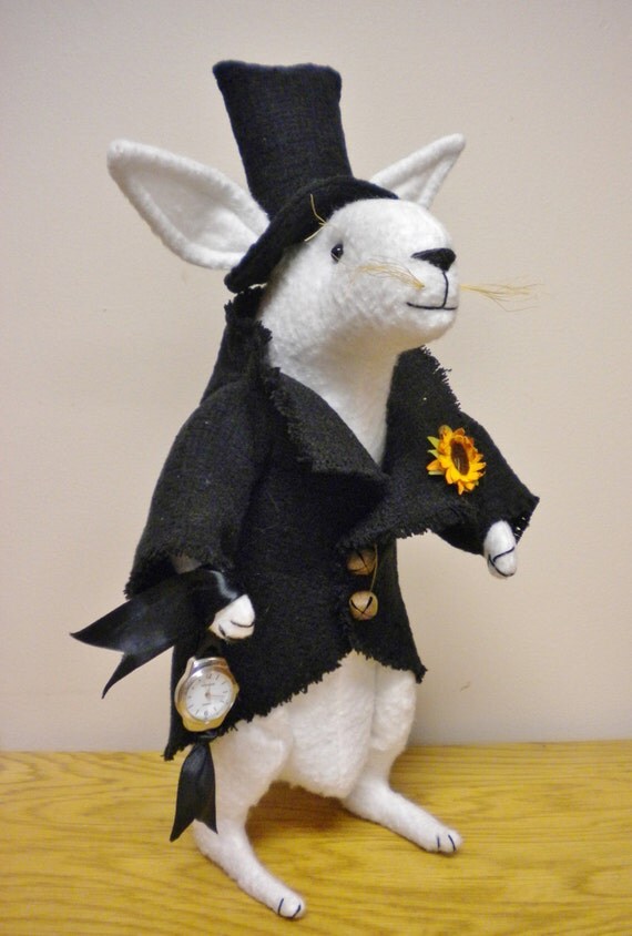 Items similar to White Rabbit in Black Tuxedo, Spring Easter Folk Art