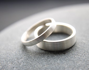 3mm + 5mm wedding ring set in Argentium silver, featuring tarnish-resistant properties of Argentium silver - custom made for him and her