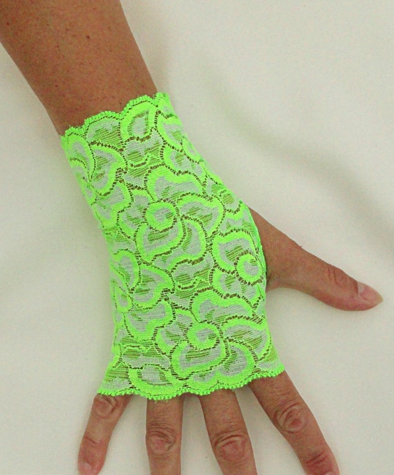 Lime Green Gloves Fluorescent Green Lace Fingerless Gloves