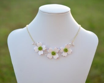 Trio White Dogwood Necklace, Dogwood Vine Necklace, Dogwood Vine Center Necklace.