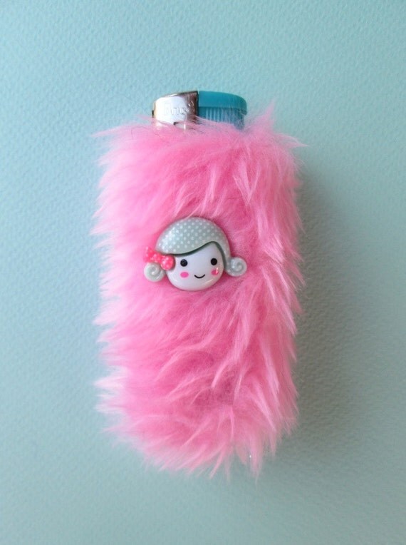 Cute Girly Lighter Case Cover Pink Faux Fur Bic by Kerenika