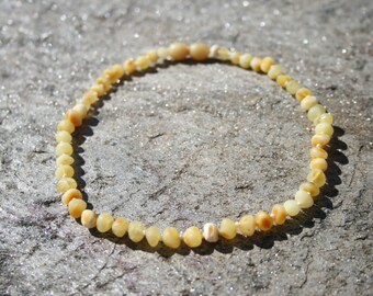 Baltic Amber Teething Necklace, Bracelet, Anklet, or Belly Chain - Lightest Color- Milky Yellow White Raw Unpolished - Screw or Safety clasp