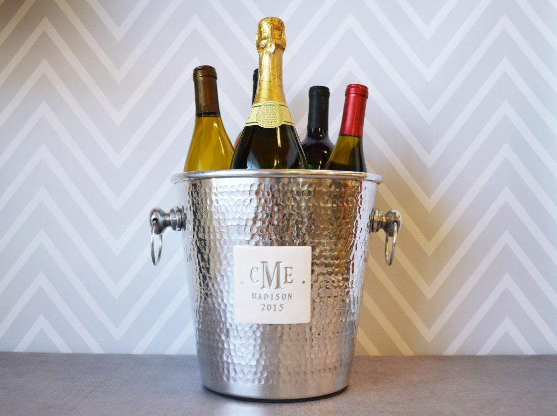 Personalized Wedding Gift Hammered Metal Wine Bucket wtih