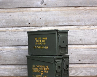 Vintage Industrial Ammunition Boxes -- Industrial Military Storage Box