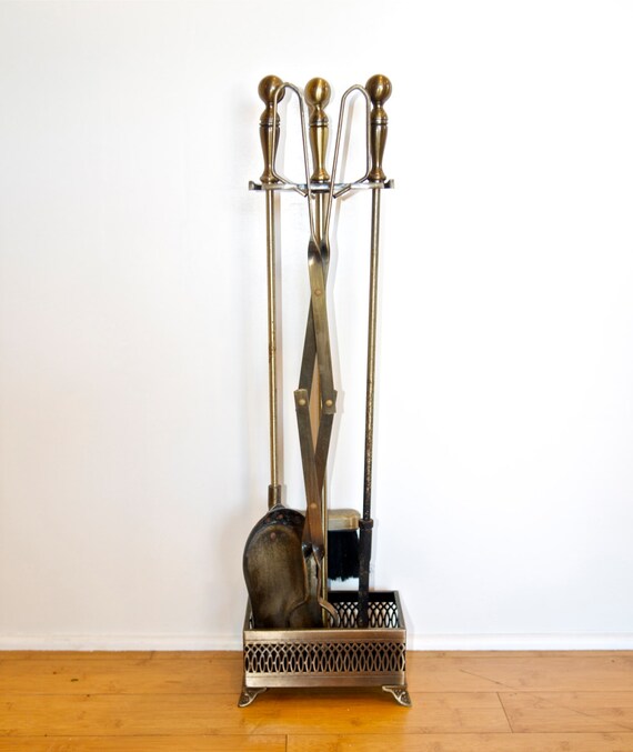 Vintage brass fireplace tool set5 piece set