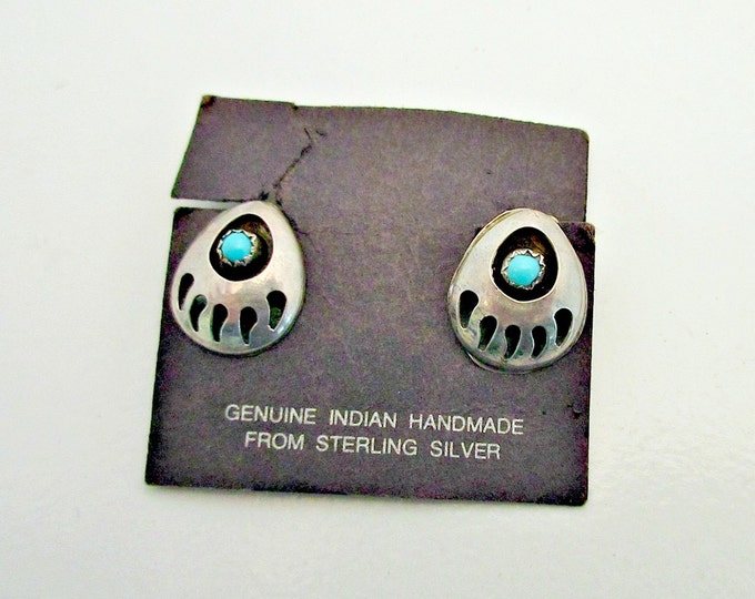 Sterling Bear Claw earrings Turquoise Native American NOS clip on South western earrings