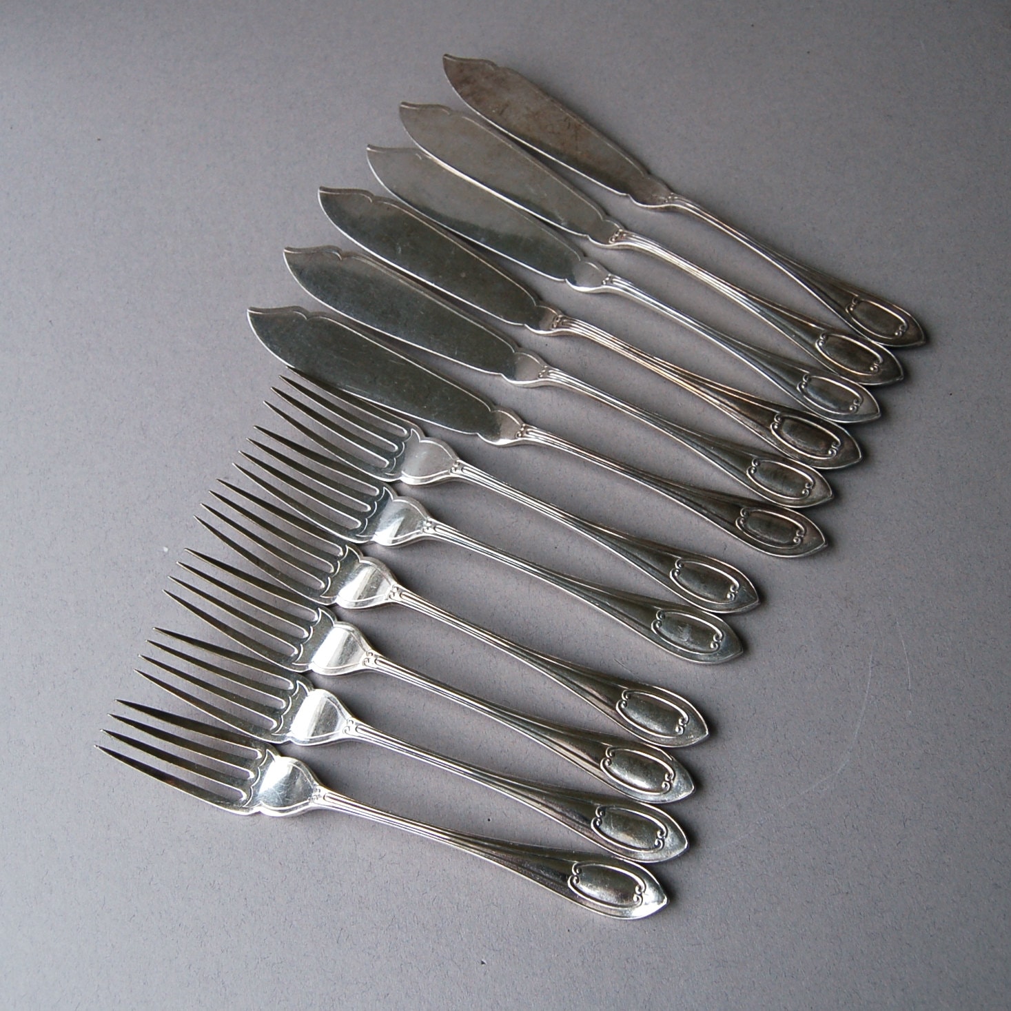 Edwardian silver plated fish knives and forks Walker and Hall