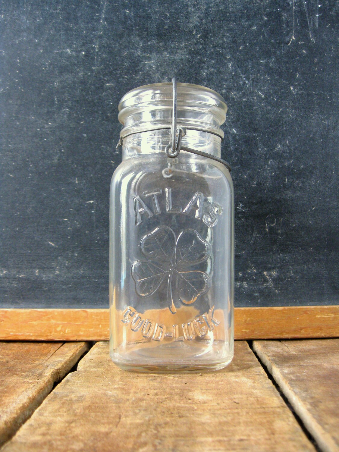 Vintage Atlas Good Luck Jar Atlas Four Leaf Clover Canning