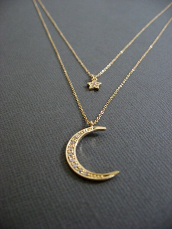 Gold Crescent Moon necklace layering Necklace I love you to