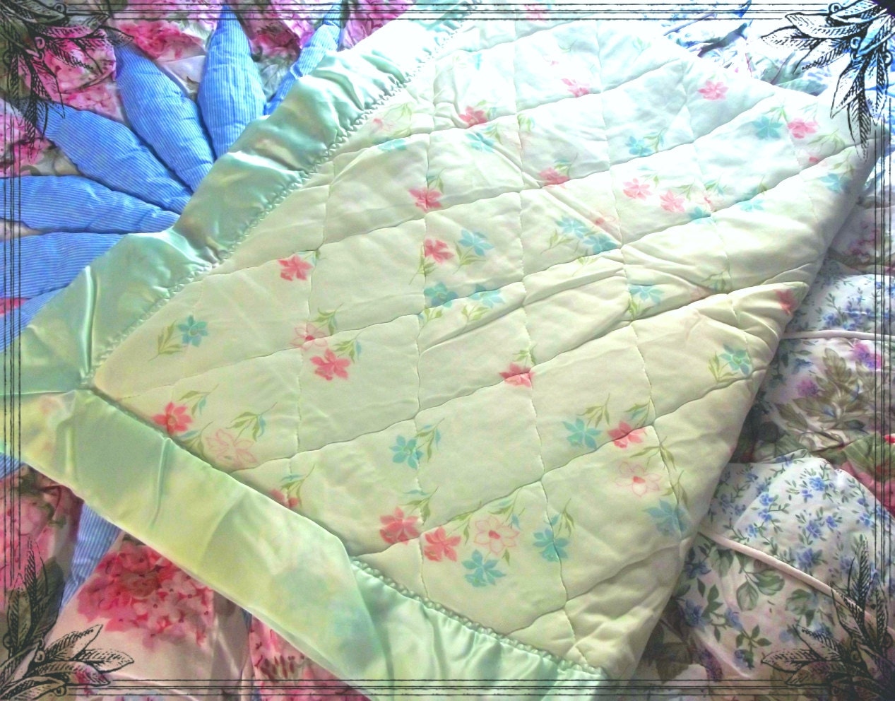 1970's Baby Blanket Quilted Blanket Baby Quilt by ThumbelinasOne