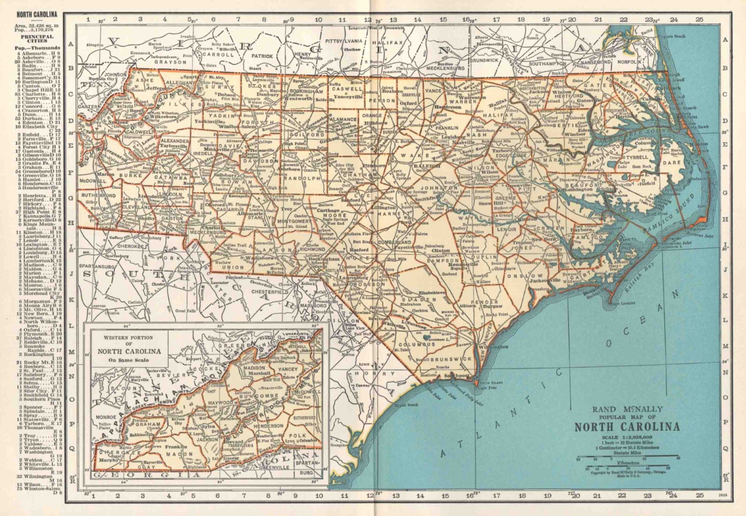 Vintage North Carolina Map Vintage 1935 by SkippiDiddlePaper