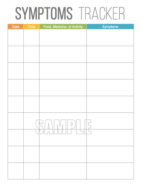 Symptoms Tracker Printable for Health and Medical INSTANT