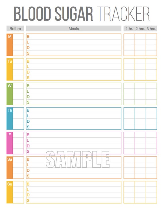 Blood Sugar Tracker Printable for Health Medical Fitness