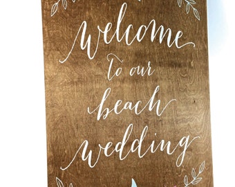 Rustic Beach Wedding Welcome Sign | Wedding Welcome Sign | Wooden Welcome Sign | Beach Welcome Sign | Wedding Beach Signs - WS-147