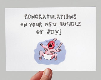 New Baby, Funny Congratulations Card, New Baby Humour, Cynical Card, Inappropriate Greeting Cards, Funny Greeting Cards - New bundle of joy