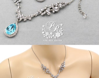Wedding Necklace Earrings Swarovski Crystal Light Turquoise Necklace Earrings set Brides Jewelry Wedding Jewelry Bridal Necklace Bridesmaids