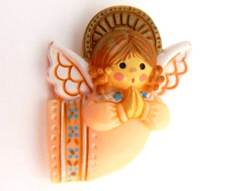 Vintage Hallmark Christmas Angel Brooch Pin, Little Girl Angel Praying Christmas Pin, Christmas Jewelry Holidays