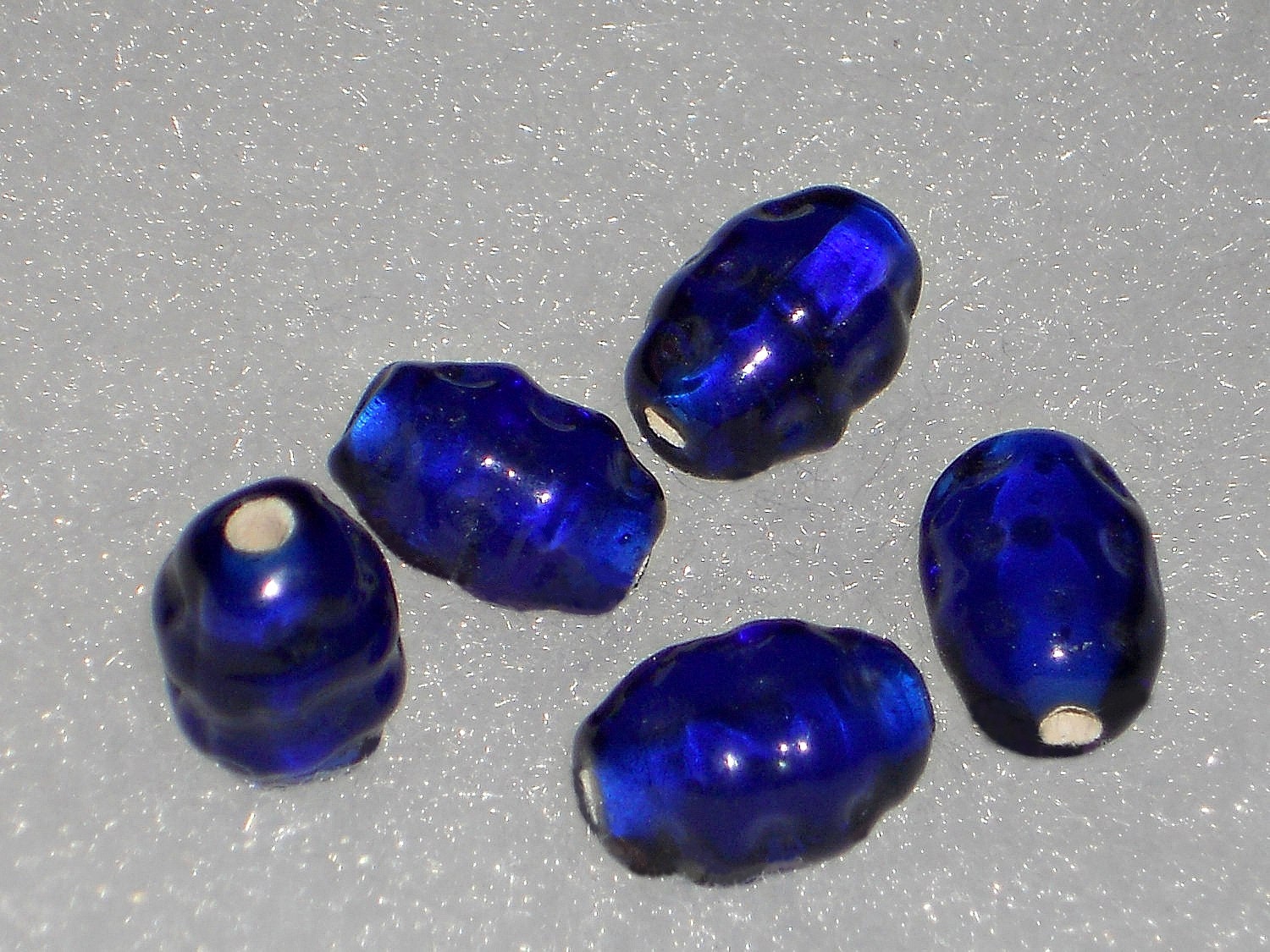 Vintage Cobalt Glass Beads Cobalt Blue Oval Beads Blue Glass
