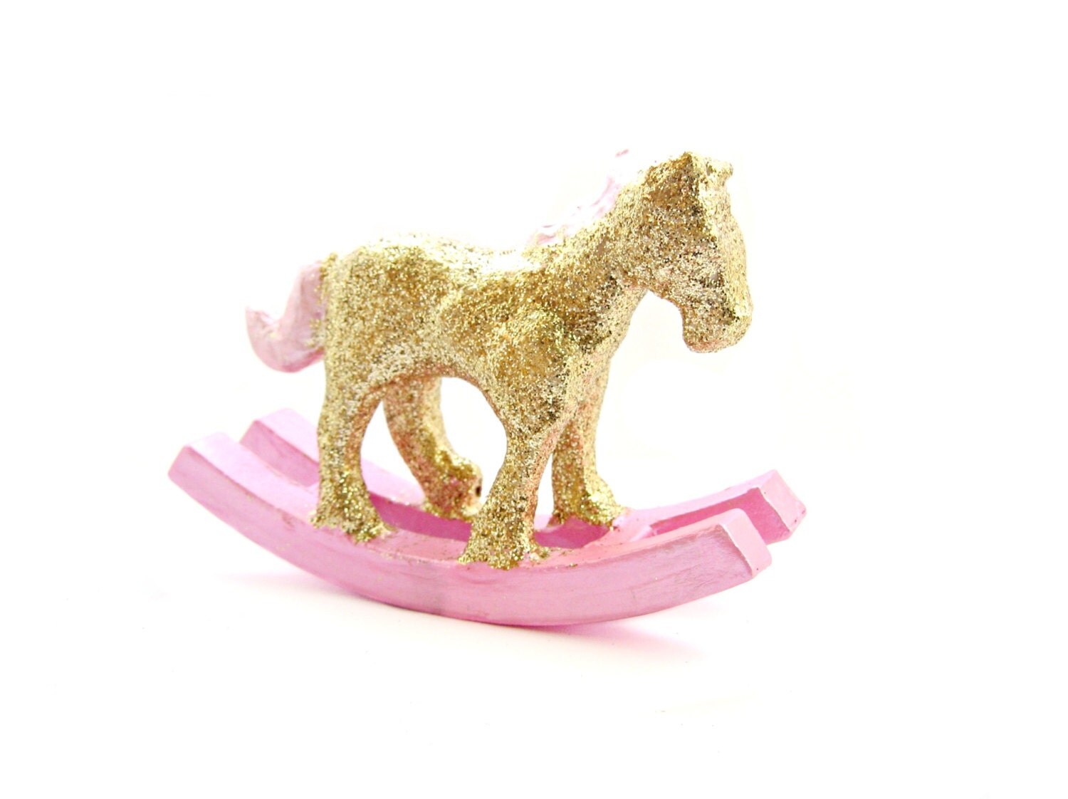 Gold Glitter & Pink Shimmer Rocking Horse 3D Glitter Horse