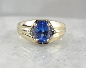 Vintage Men's Ring With Deep Blue Tanzanite 8N3ZT5