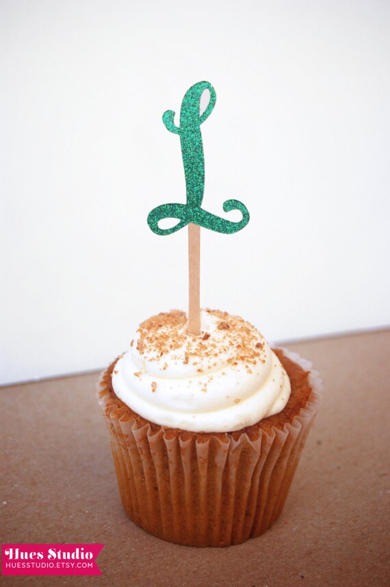 CURSIVE LETTER Party Treat Picks / Cupcake Toppers (Set of 12) - Pick Your Letter and Color! Il_570xn