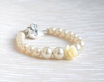 Set of two 2 Ivory Flower Girl Bracelets Ivory Flower Bracelet Ivory Pearl Rhinestone Bracelet Flower Girl Jewelry Wedding Accessories
