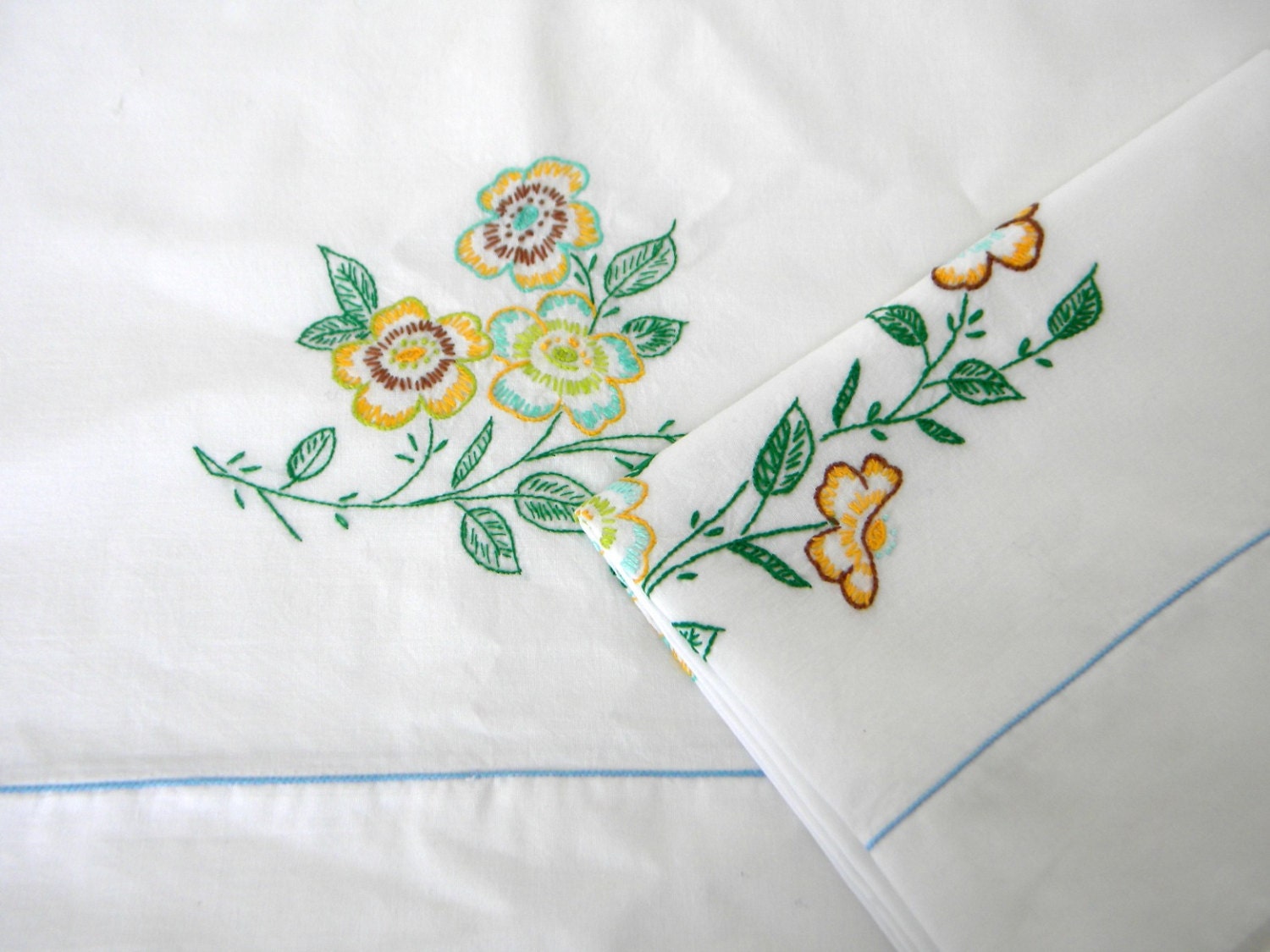 Set of 2 Vintage Pillowcases with by BelleBeauAntiquarian on Etsy