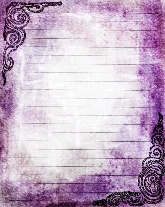 Printable Journal Page Swirls Violet Purple Lined Stationery