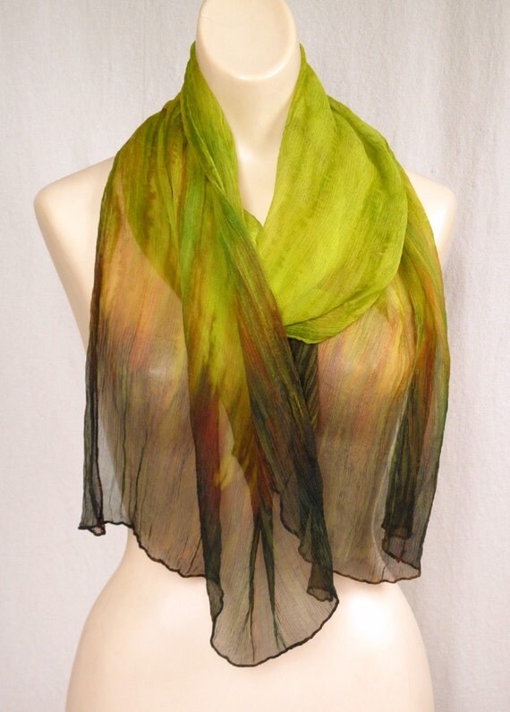 Ombre Crinkle Silk Chiffon Scarf Hand Painted by BaddRABBITart