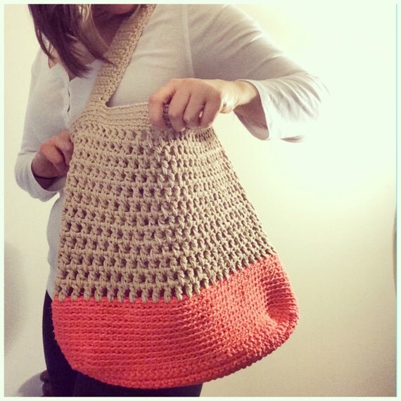 Summer Tote Bag Crochet Market Bag Beach Bag Messenger Bag Color Block ...