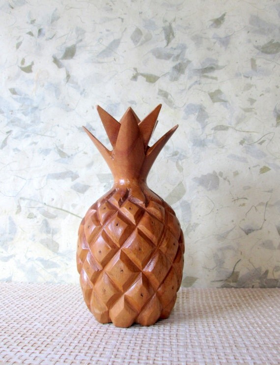 Hand Carved Midcentury Wood Pineapple Toothpick Holder