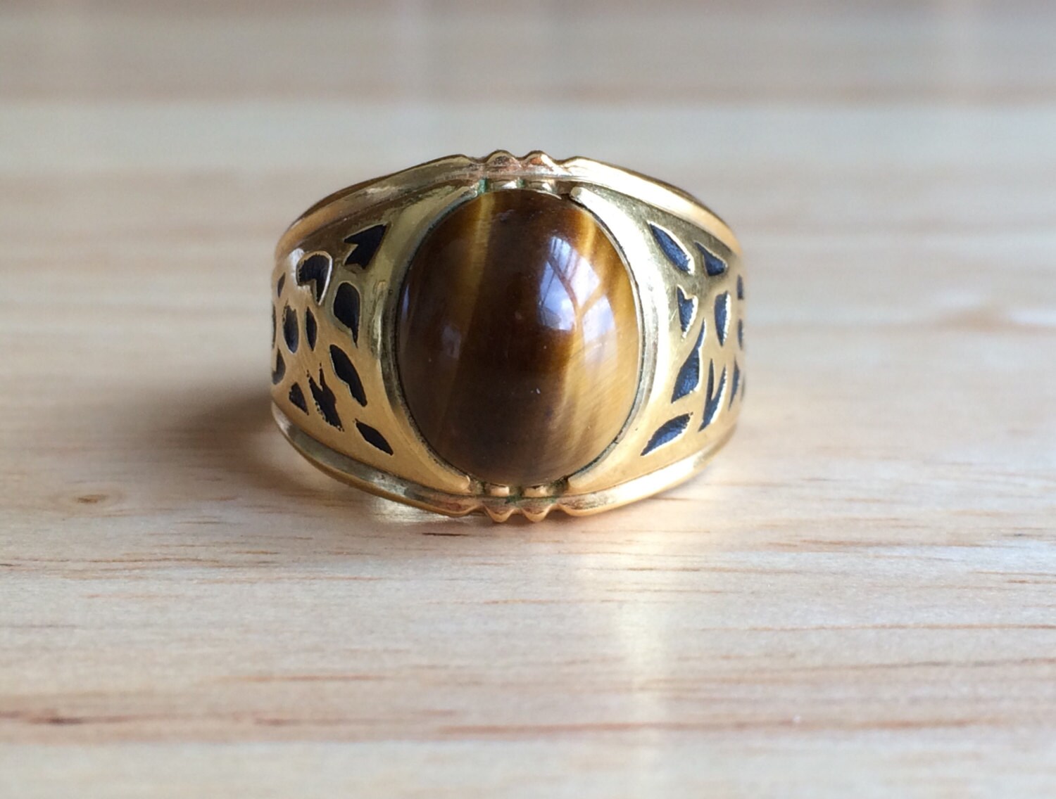 Vintage Ring.Gold Fill Ring.Tiger Eye by ErieCanalCollectors