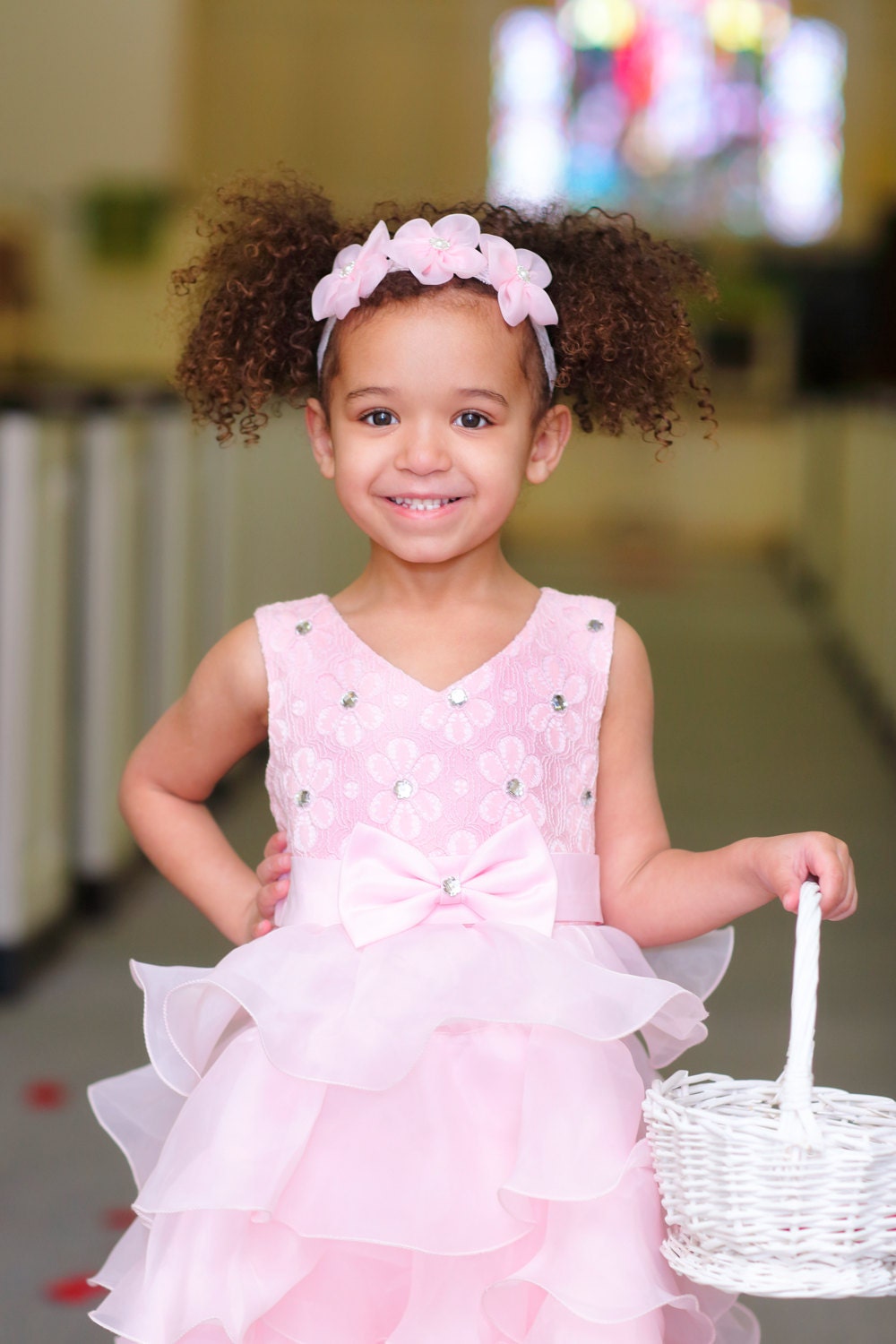 Flower Girl Headband, Pink Flower Headband, Pastel Baby Headband