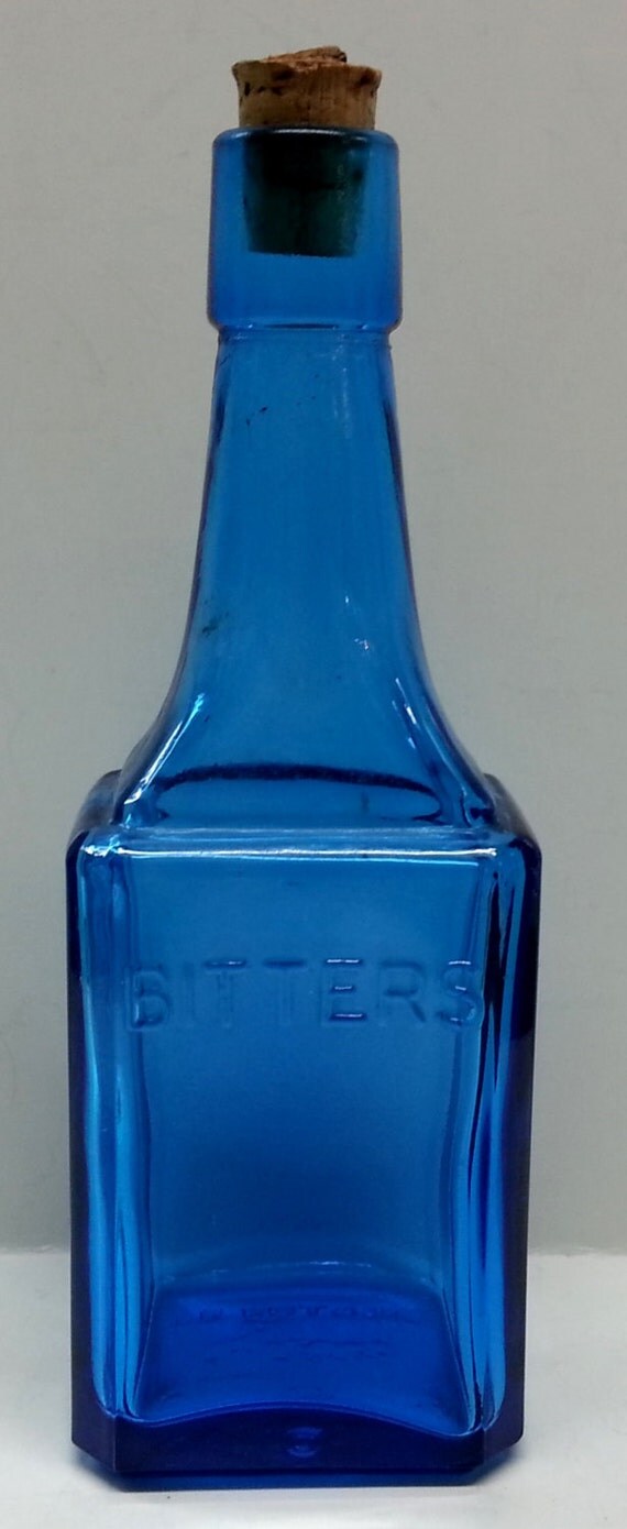 Bitters Bottle Blue Glass Wheaton Logo Vintage Collectible