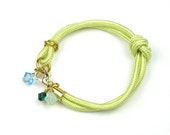 Lemon Yellow Charm Bracelet, Chartreuse Mokuba Rope Bracelet, Swarovski Crystal Charms