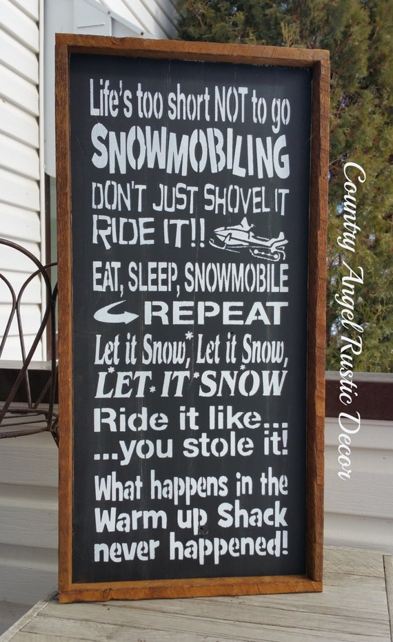rustic SNOWMOBILING- SLEDDING Sign, Handmade Wood Typography Sign, Fathers Day Sign, Mancave Sign, Bar Sign, Framed