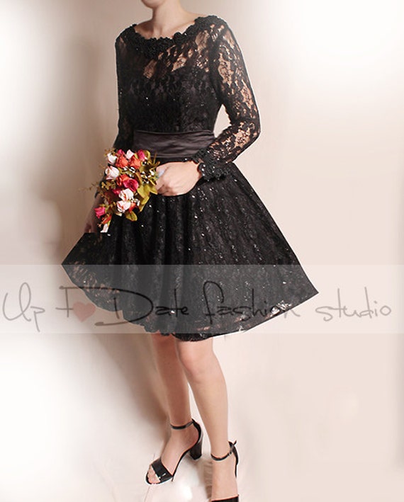 plus-size-short-black-wedding-lace-dresses-long-sleeves