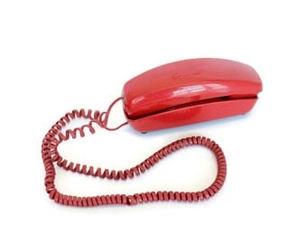 Red Telephone, Western Electric, Trimline Model, Rotary Dial