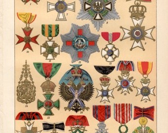 1898 medals orders decorations antique print vintage lithograph military orders - Military Decorations 1898 medals orders decorations antique print vintage lithograph military orders - Military Decorations